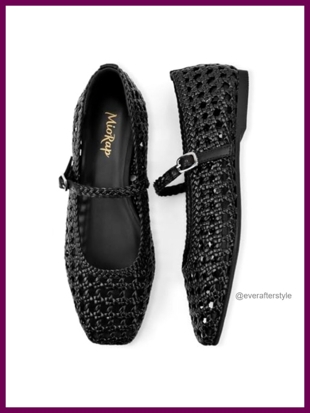 Woven Mesh Ballet Flats Square Toe Mary Jane Adjustable Strap